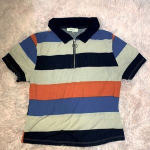 Love J Color block Zip up Crop Top